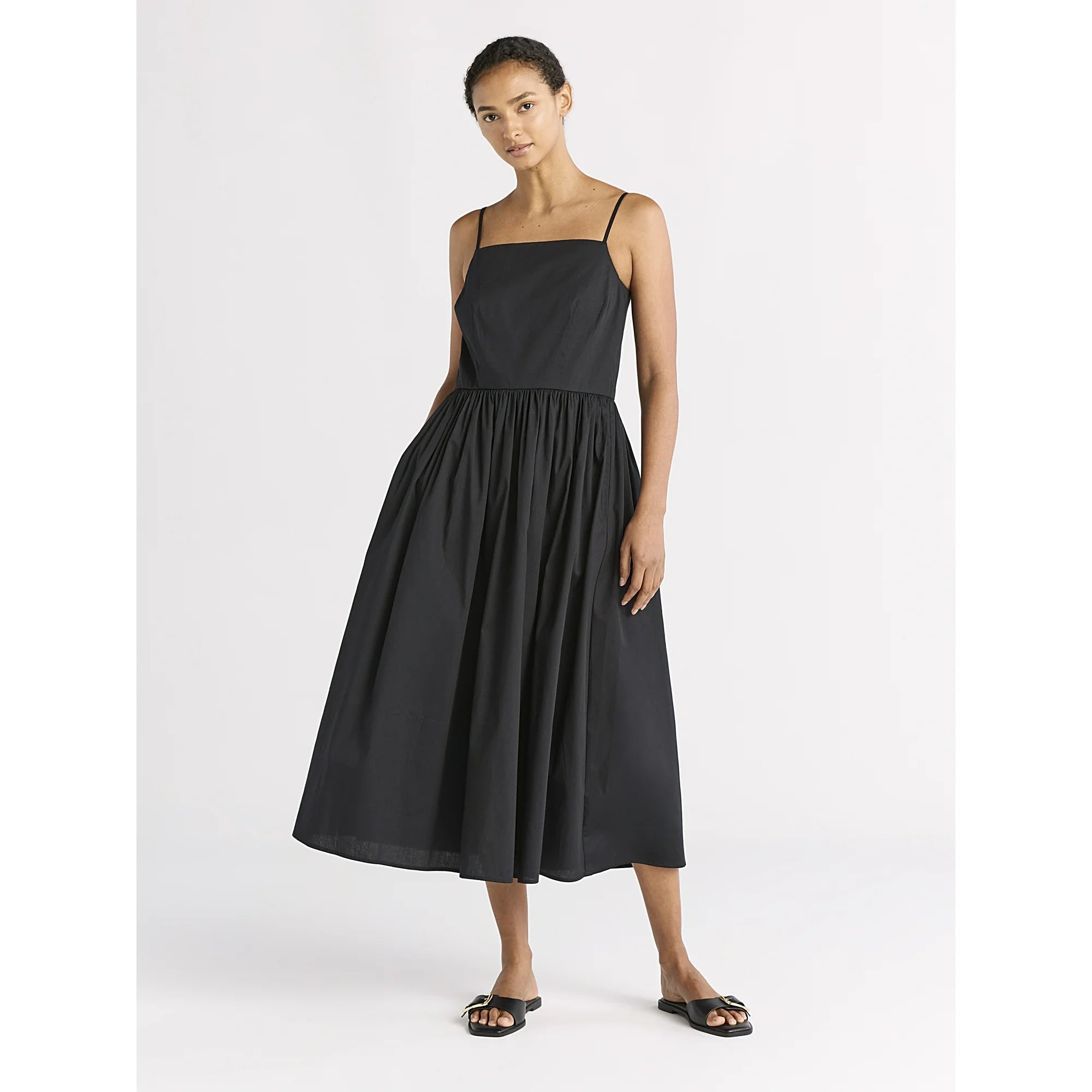 SOERA Alecto Pleated Spaghetti Strap Midi Dress - Dresses - Black XS