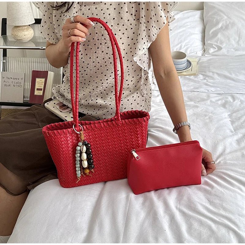 SOERA Emma Straw Woven Tote Bag - Bag - Red