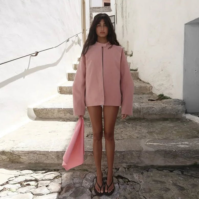 SOERA Queenie Suede Bomber Jacket - Coats & Jackets - kJ1761302825922436858 Pink S