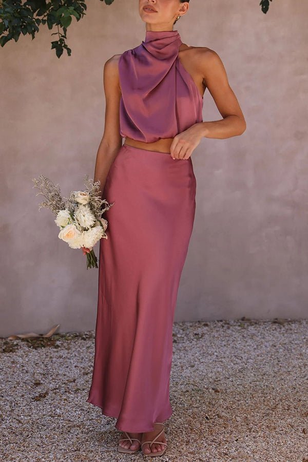 SOERA Beatrice Two - Piece Satin Wedding Guest Set - Dress - Pink S