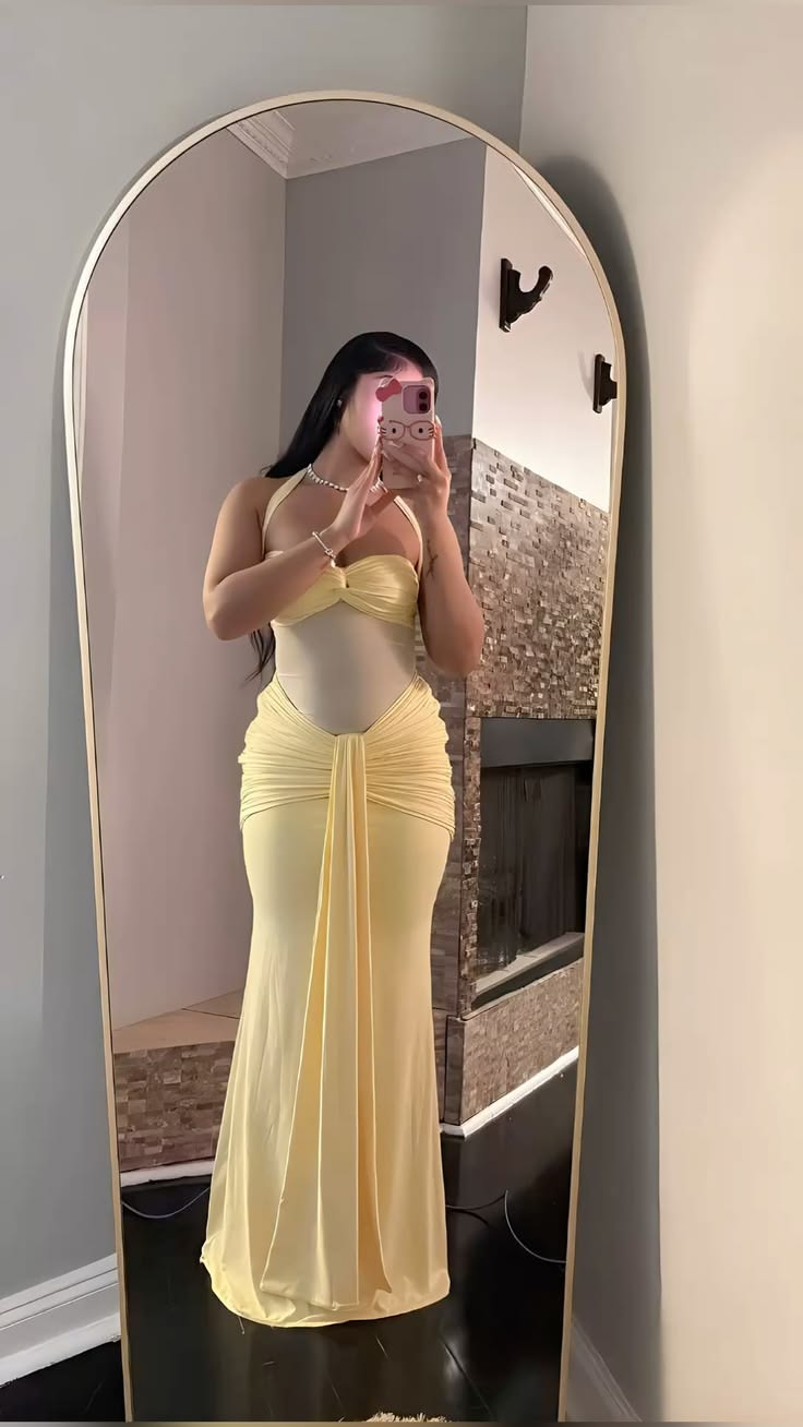 SOERA Bianca Mesh Waist Tie Cami Bodycon Maxi Dress - Dress - Yellow L