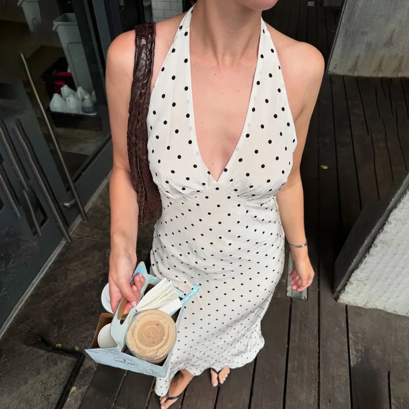 SOERA Bianca Polka Dot Halter Maxi Dress - Dress - White S