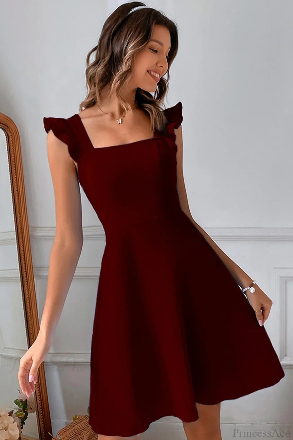 SOERA Bianca Sleeveless Mini Dress with Ruffle Tie - back - Dress - Burgundy XS
