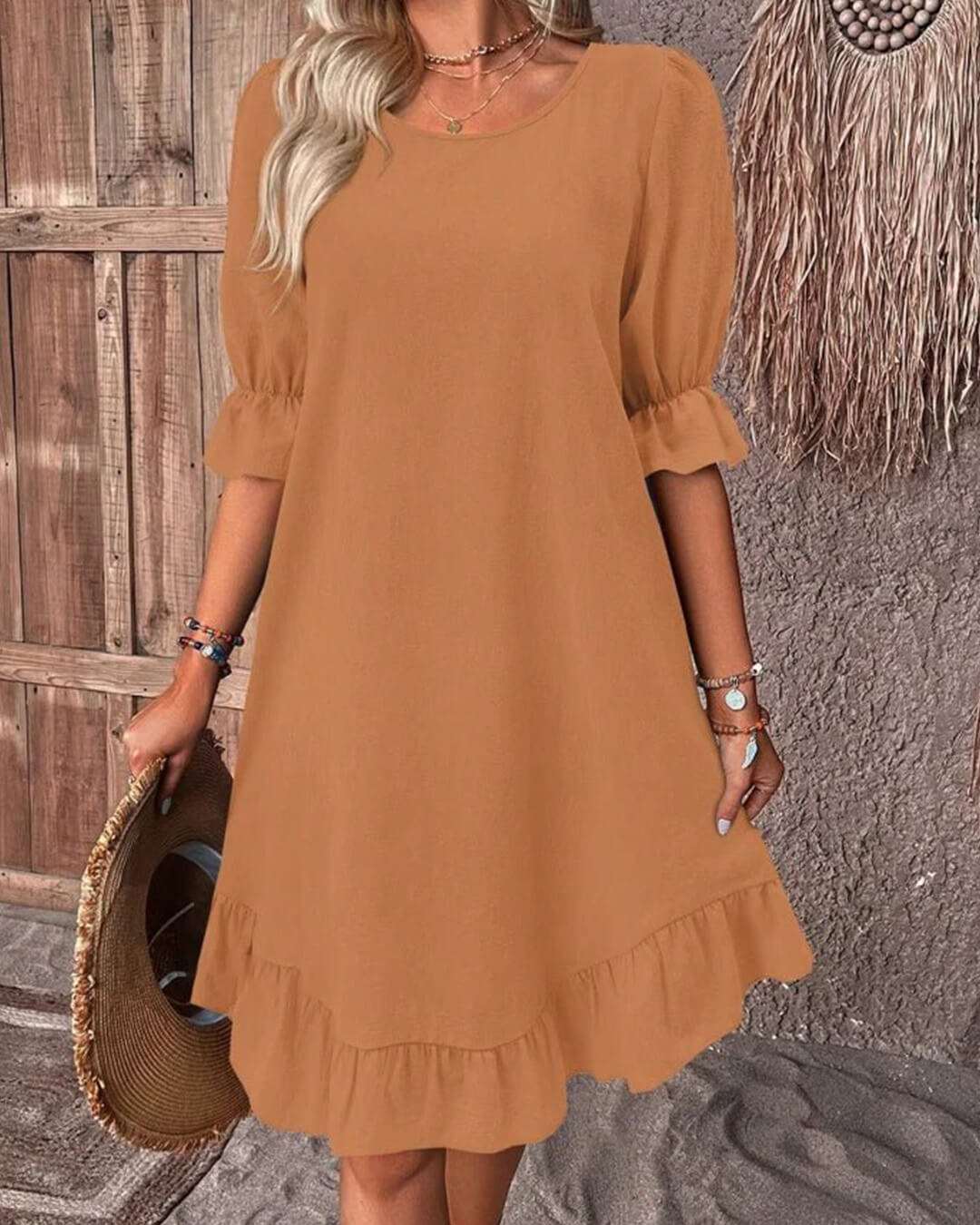 SOERA Celeste Ruffle Hem Smock Dress - Dress - Orange S
