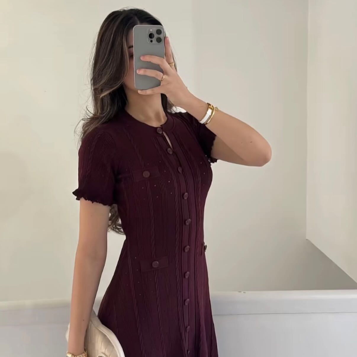 SOERA Erlinda Button - Front Knit Midi Dress - Dress - Burgundy S