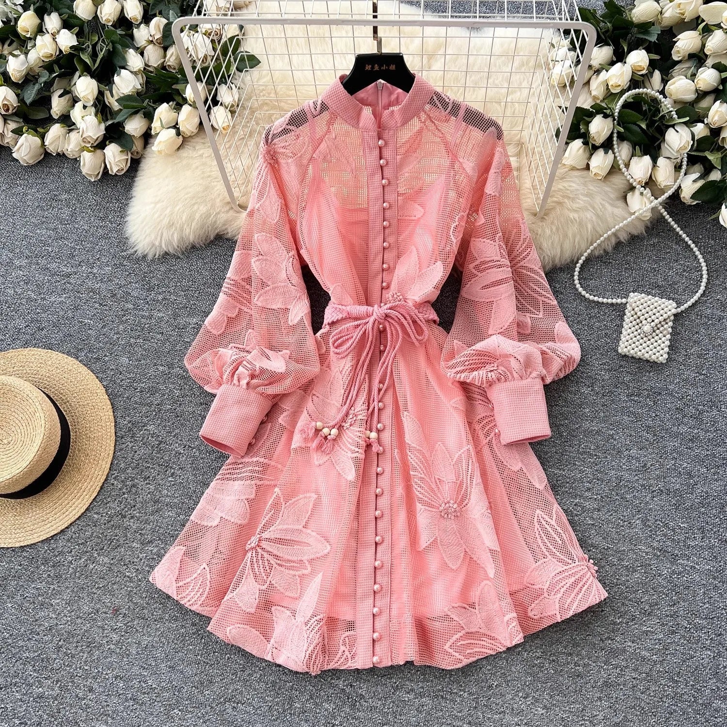 SOERA Hedy Embroidered Lace Belted Dress - Dress - Pink S