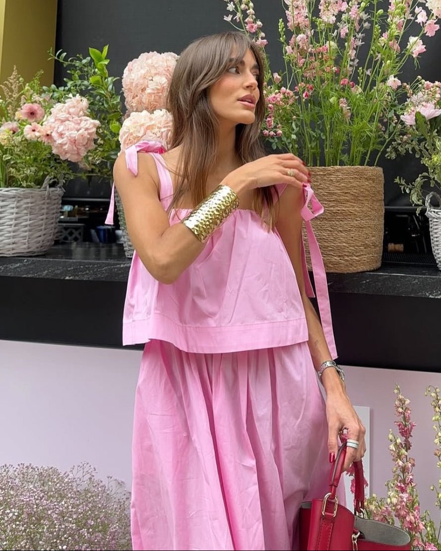SOERA Sophia Pink Bow Tiered Midi Dress - Dress - S