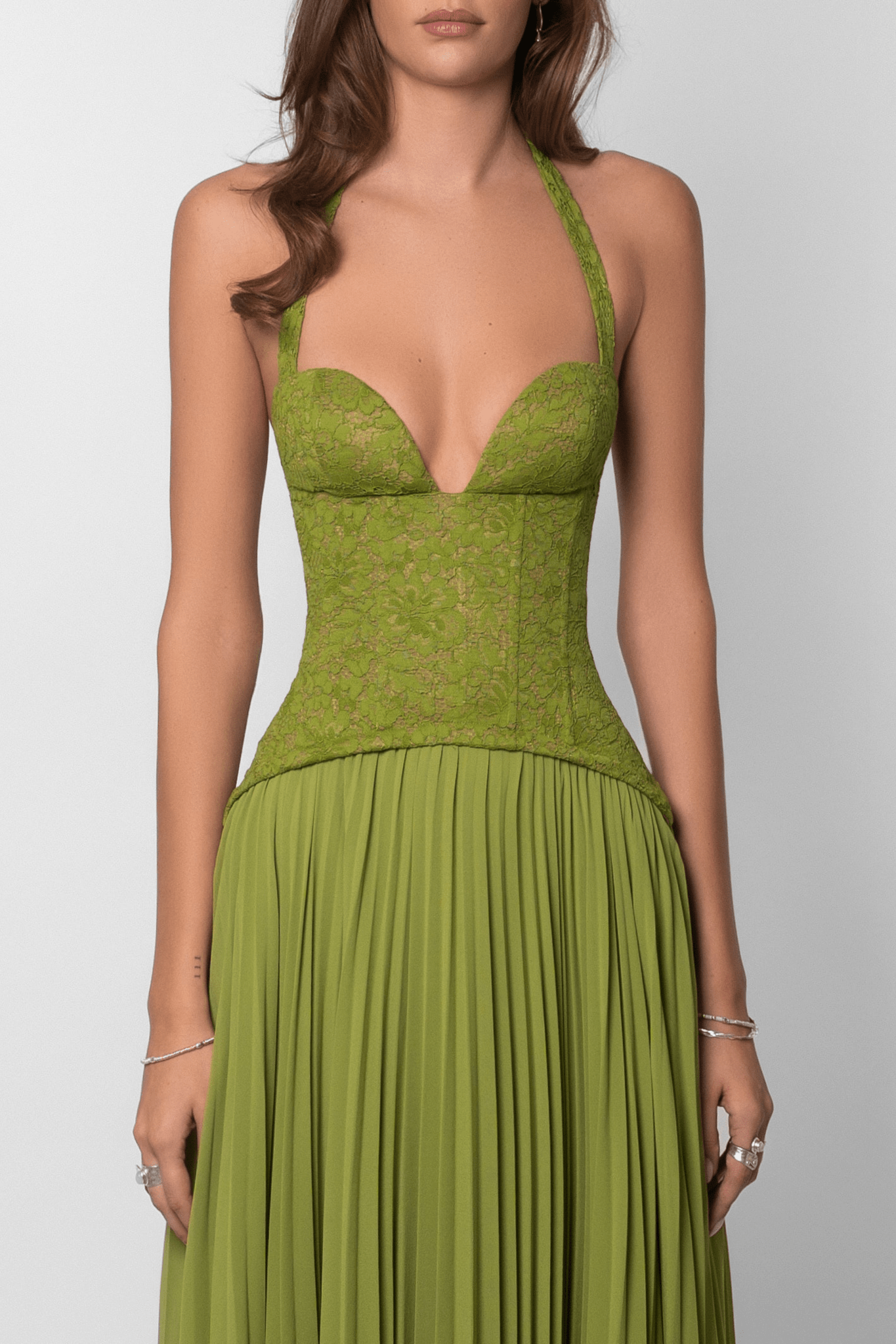SOERA Vivian Pleated Corset Maxi Dress - Dress - Green S
