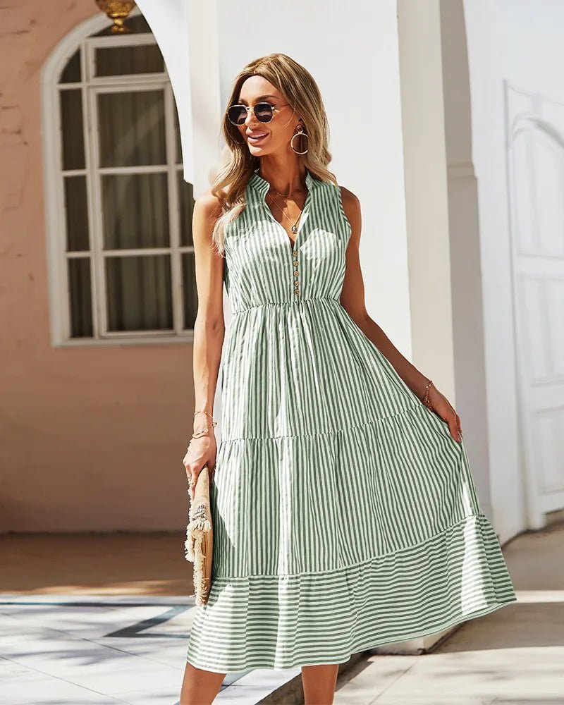 SOERA Bianca Striped V-Neck Sleeveless Shirt Dress - Dresses - Blue S