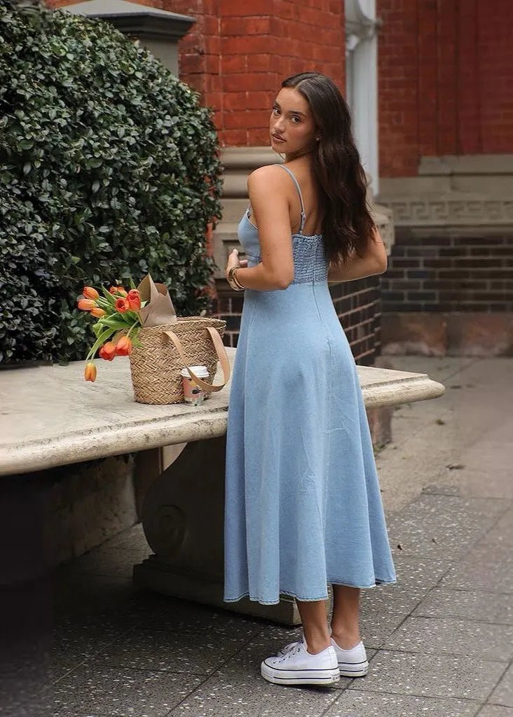 SOERA Brianna Corset Denim Midi Dress - Dresses - M