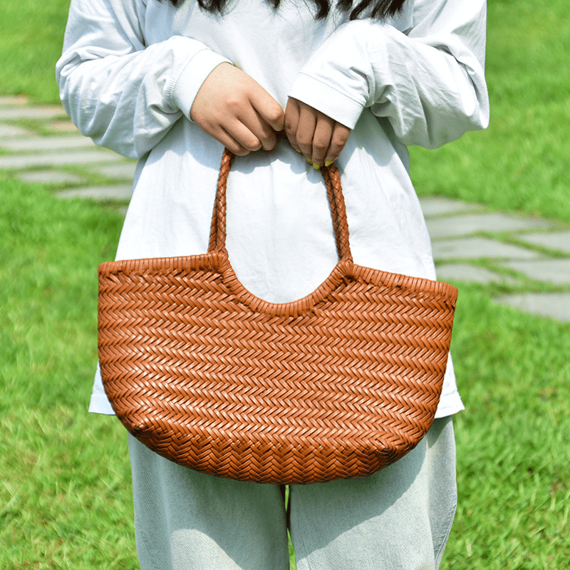 SOERA Beatrice Woven Leather Tote Bag - Handbags - Auburn Small