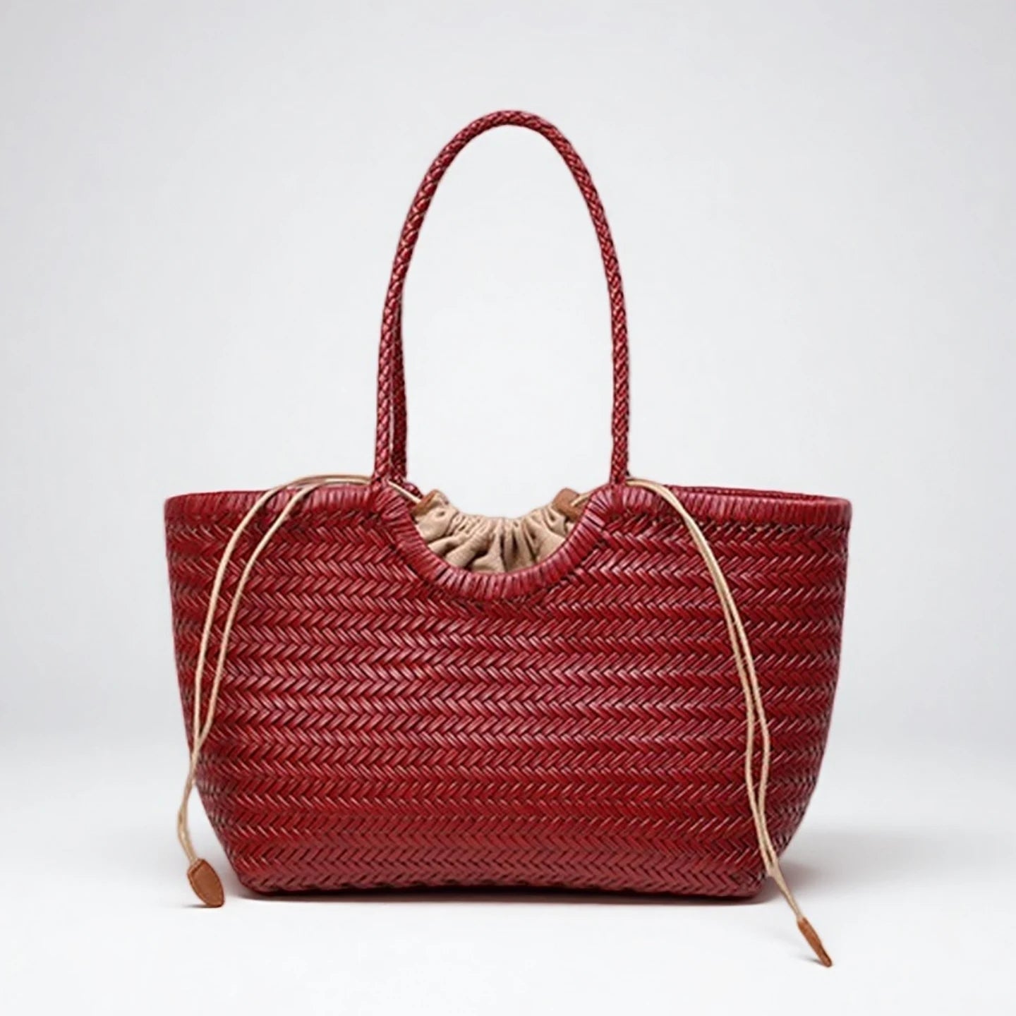 SOERA Bianca Handwoven Leather Tote Bag - Handbags - Burgundy Large