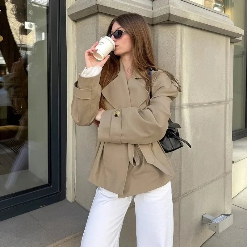 SOERA Hailey Crop Trench Coat - Jackets - fi1761302825923762454 Beige M