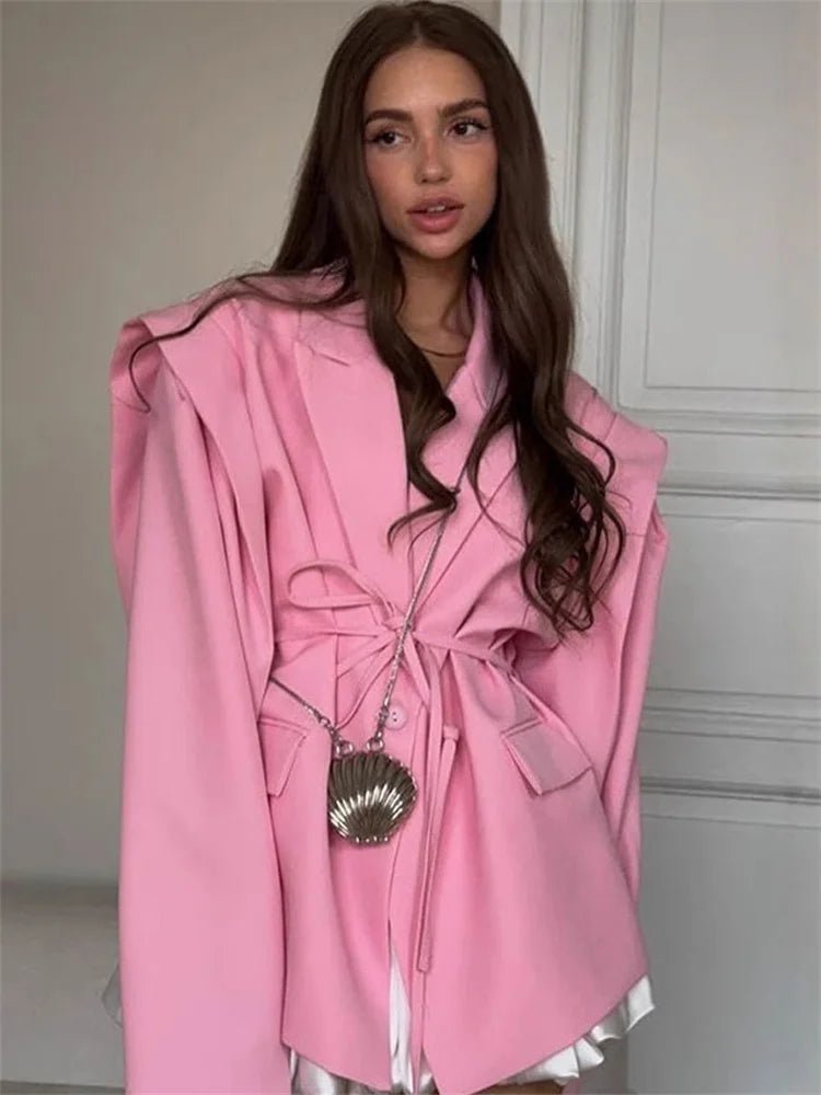 SOERA Leandra Wide Sleeves Belted Blazer - Jackets - Pink S