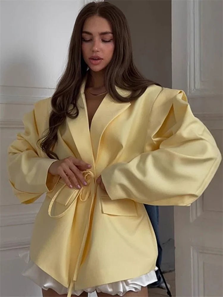 SOERA Leandra Wide Sleeves Belted Blazer - Jackets - Yellow S