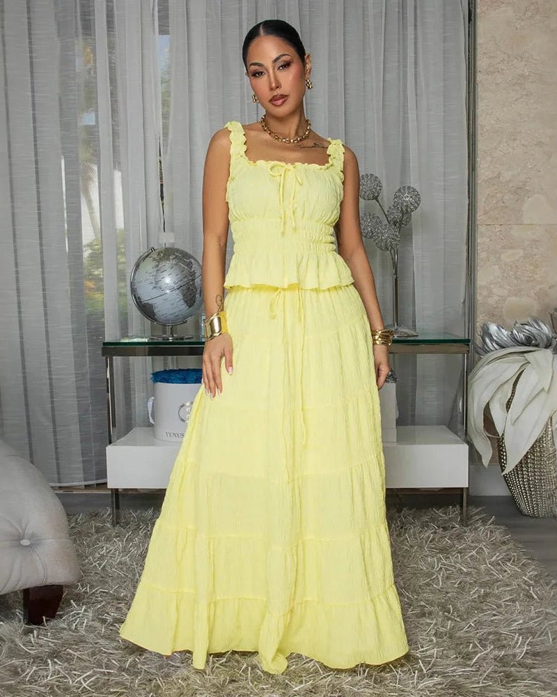 SOERA Bianca Boho Two - Piece Ruffle Set - Matching Sets - Yellow XS
