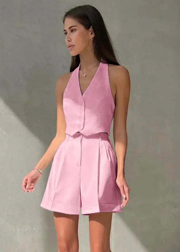 SOERA Bianca Tailored Halter Vest & Shorts Set - Matching Sets - Pink M