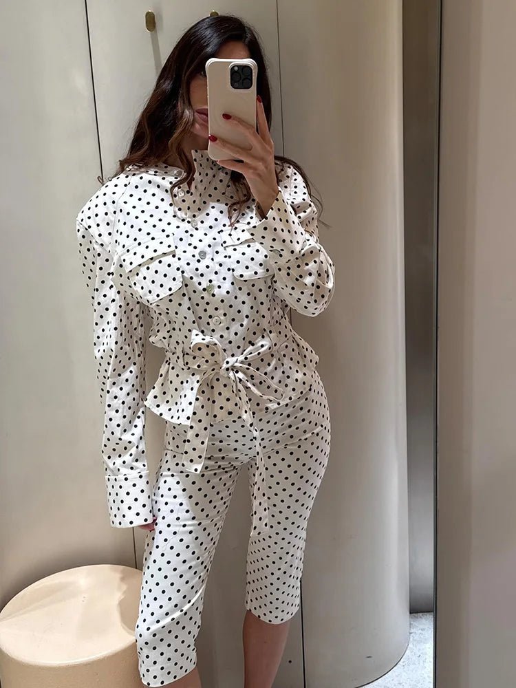 SOERA Cherry Polka Dot Jacket Capri Pants Set - Matching Sets - 1005011848112484-;lb1775031592086290901 Pants XS