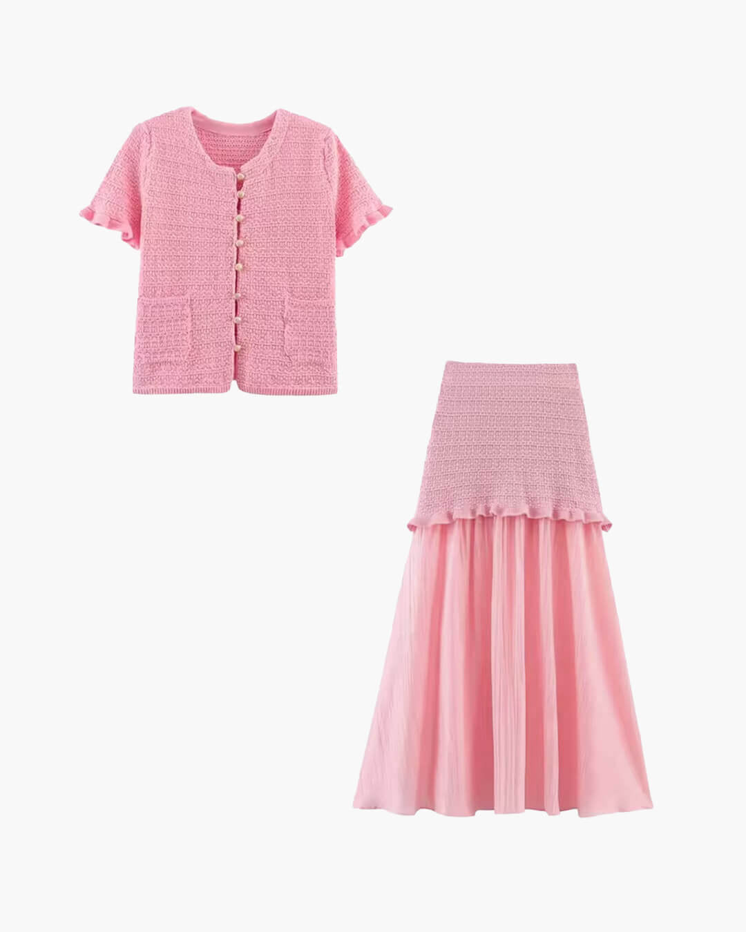 SOERA Claudia Knitted Tank & Pleated Skirt Set - Matching Sets - SOERA-637699-PIN-M-66435 Pink Set M
