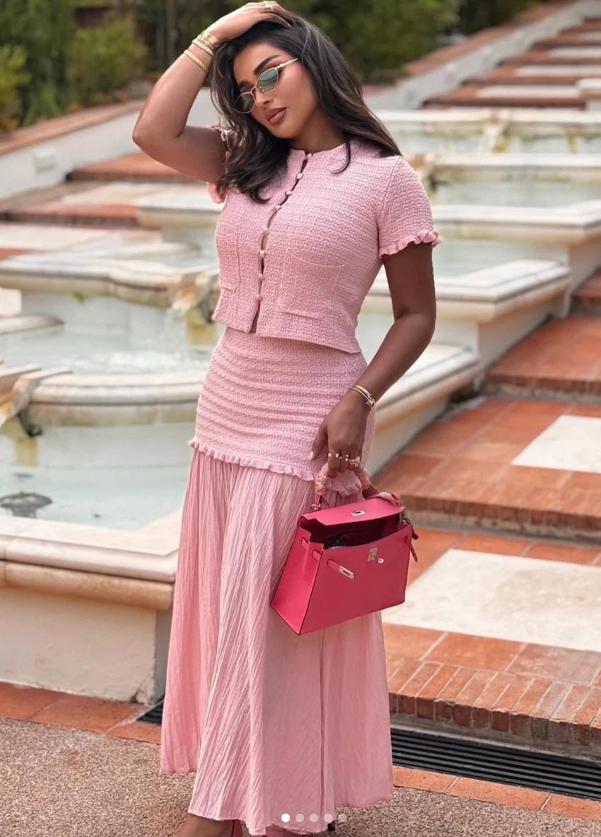 SOERA Claudia Knitted Tank & Pleated Skirt Set - Matching Sets - SOERA-637699-PIN-S-33667 Pink Set S