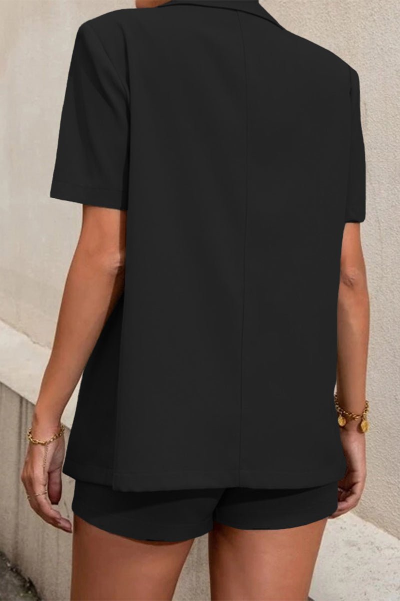 SOERA Elena Two - Piece Collared Short Sleeve Set - Matching Sets - Black M
