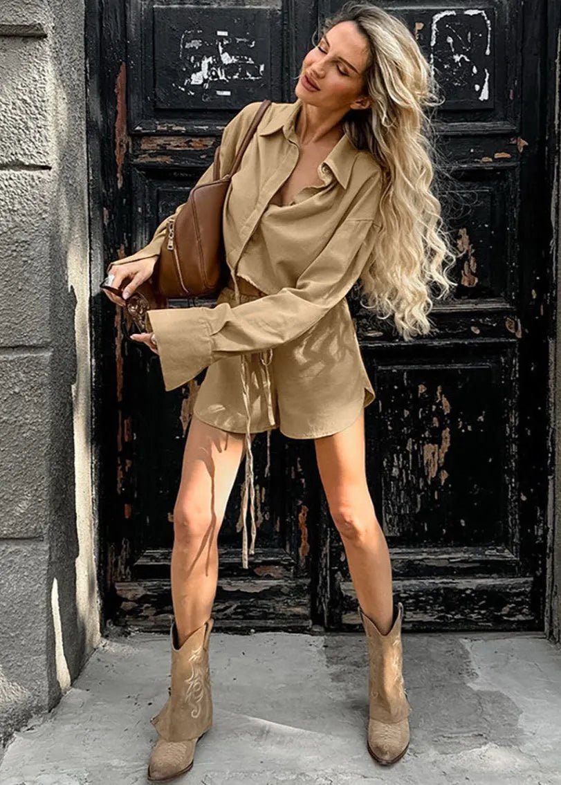 SOERA Gabrielle Cropped Shirt & Drawstring Shorts Set - Matching Sets - S