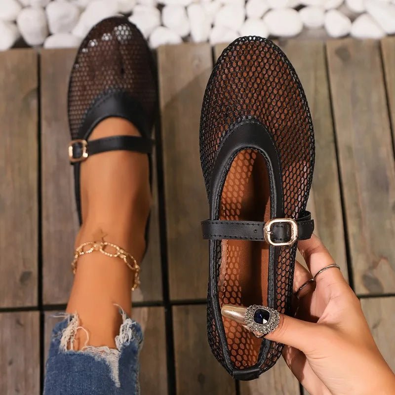 SOERA Hermione Mesh Mary Jane Ballet Flats - Shoes - Black 38
