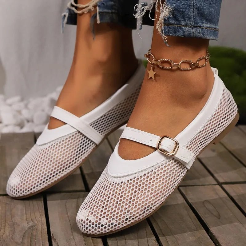 SOERA Hermione Mesh Mary Jane Ballet Flats - Shoes - White 38