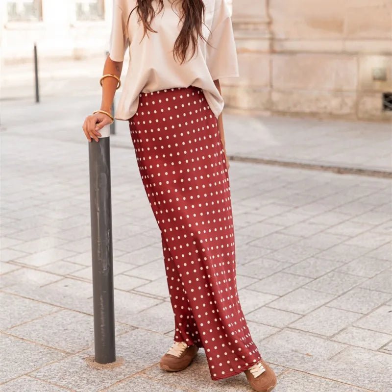 SOERA Beatrice Polka Dot Satin Maxi Skirt - Skirts - Coffee S