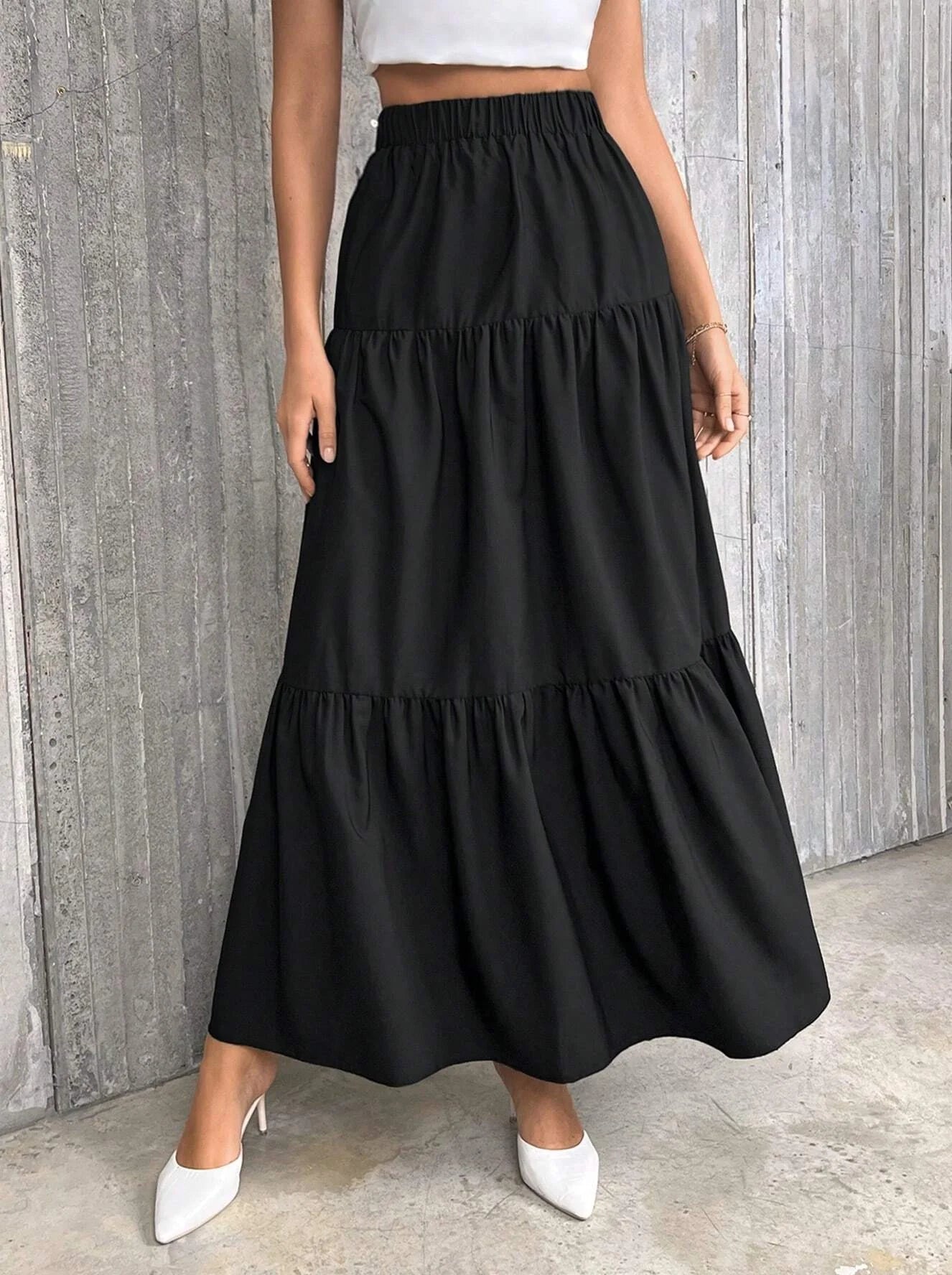 SOERA Idalia High Waist Flounce Hem A-Line Skirt - Skirts - Black XS