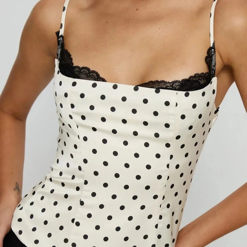SOERA Jemima Polka Dot Lace Trim Camisole - Tops - White S