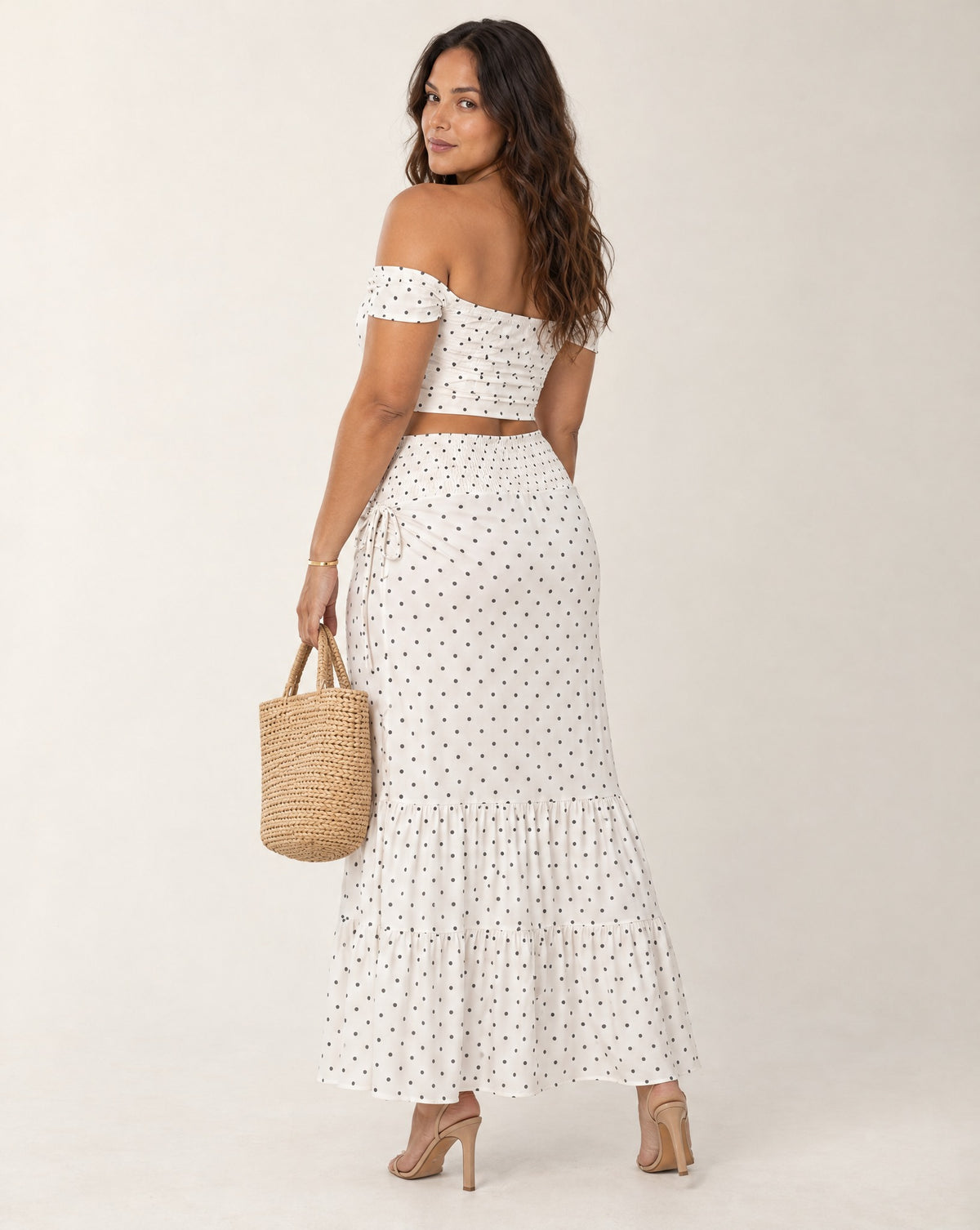 Maisie Off-Shoulder Crop Top Skirt Set in White