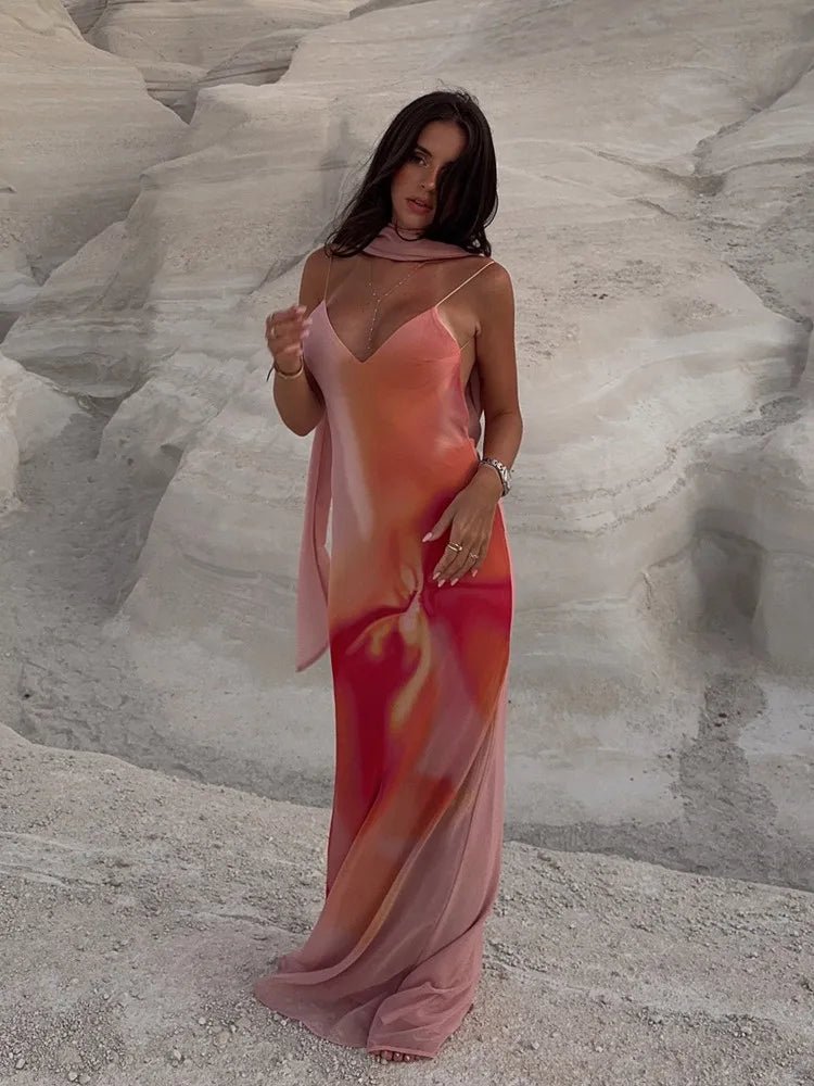Elena ombré satin maxi-kjole med åben ryg