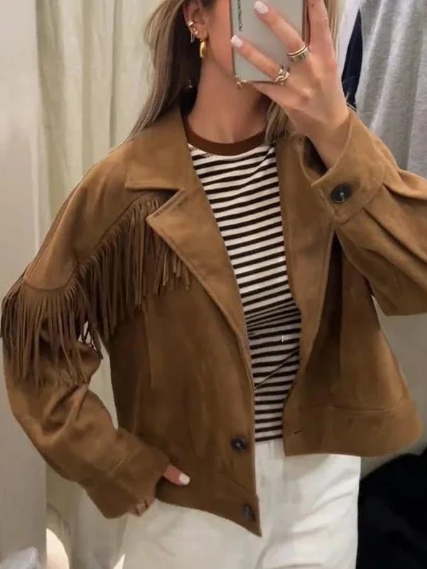 SOERA Alicia Suede Lapel Cropped Jacket - Jacket - SOERA-746819-BRO-L-56931 L