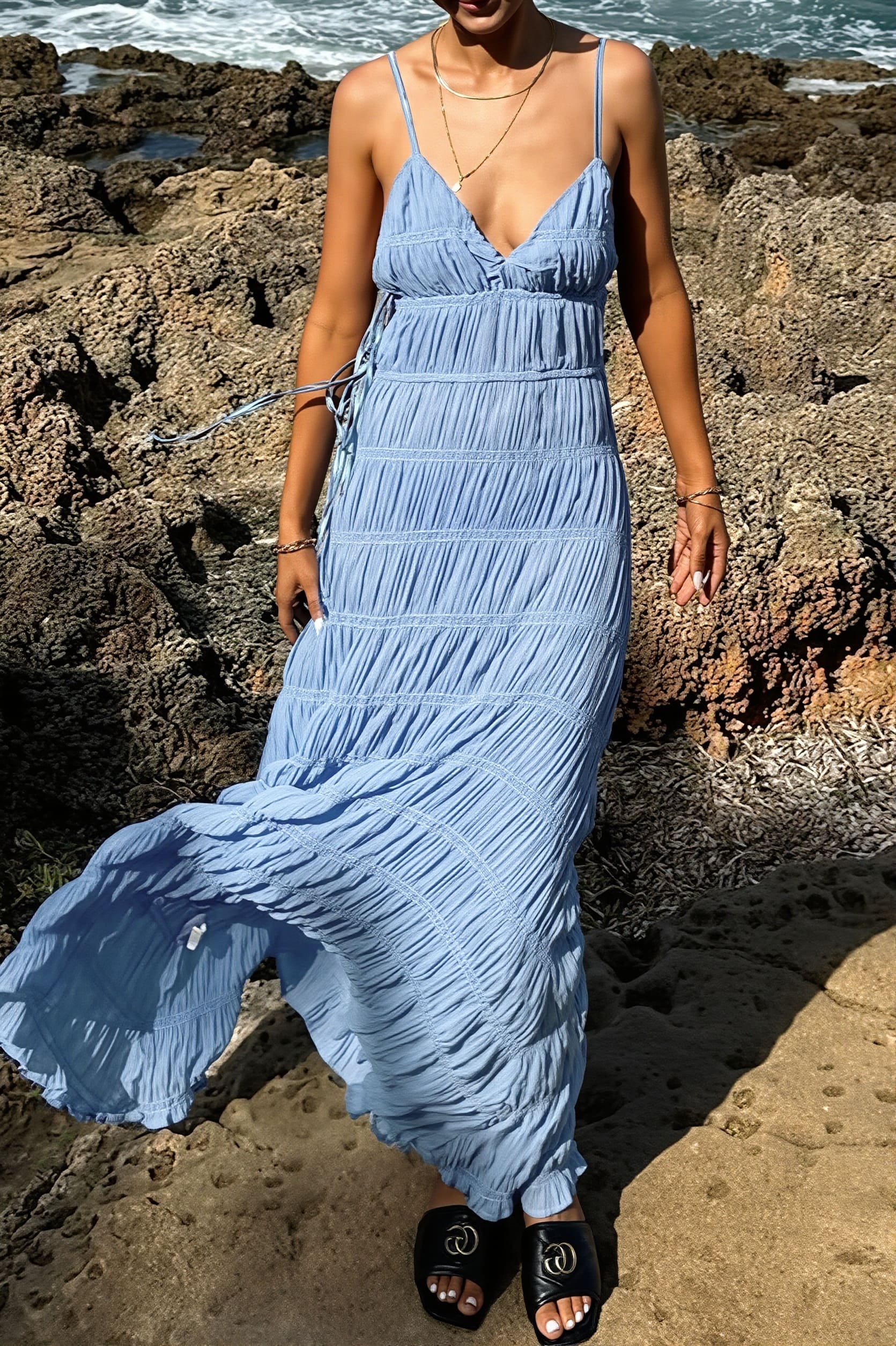 Miranda ribstrikket maxi-kjole