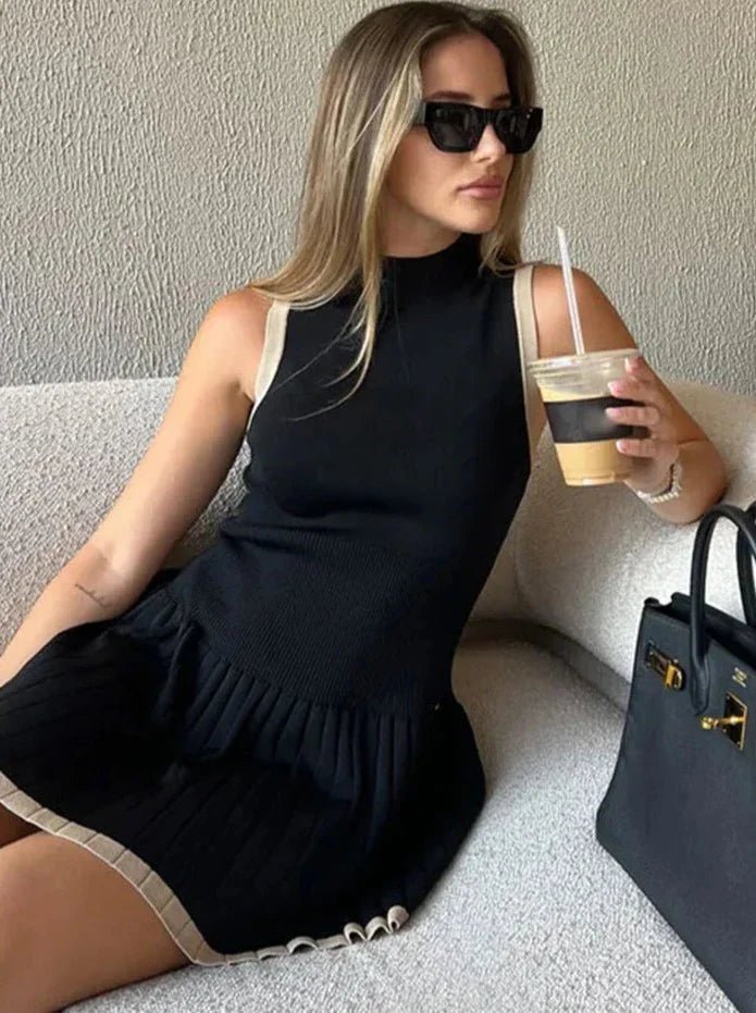 SOERA Margot Drop-Waist Contrast Knit Dress - Dress - SOERA-829443-BLA-L-01475 Black L