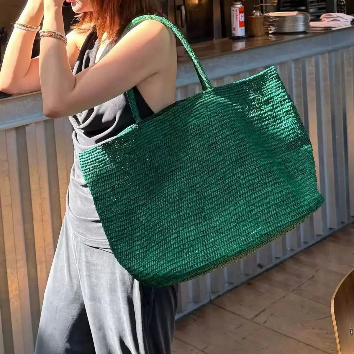 Sophia håndflettet rattan-tote