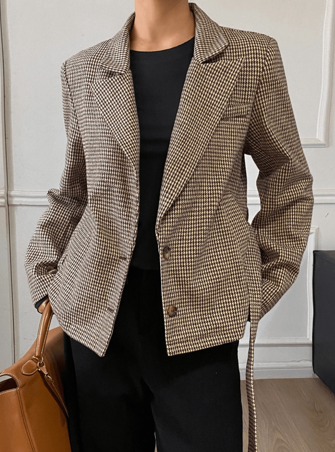 SOERA Teresa Houndstooth Plaid Blazer - Blazer - SOERA-250499-BRO-S-35587 Brown S