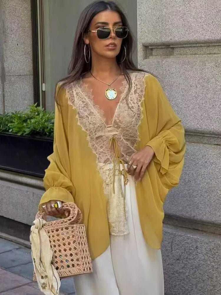 SOERA Aisnera Lace Patchwork Blouse - Blouse - SOERA-750723-1-XS-38787 Yellow XS
