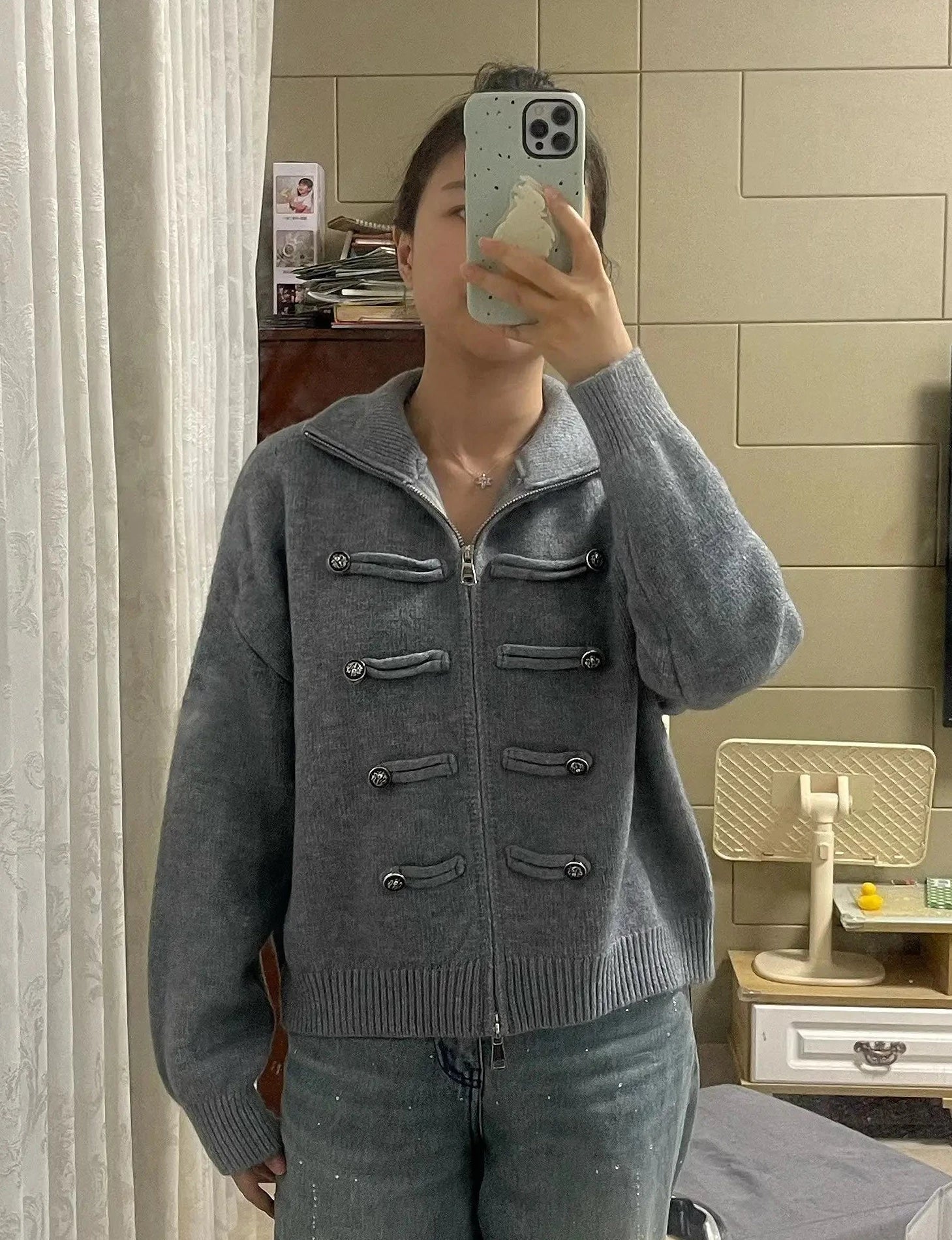 SOERA Amelie Turtleneck Zip Knit Cardigan - Cardigan - SOERA-944963-LIG-O-79651 Light Blue One Size