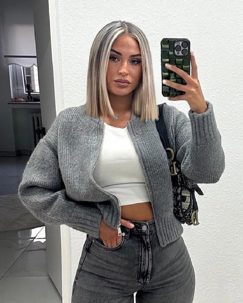 SOERA Kelly Zip Up Knitted Cardigan - Cardigan - SOERA-549059-GRE-L-20899 Grey L