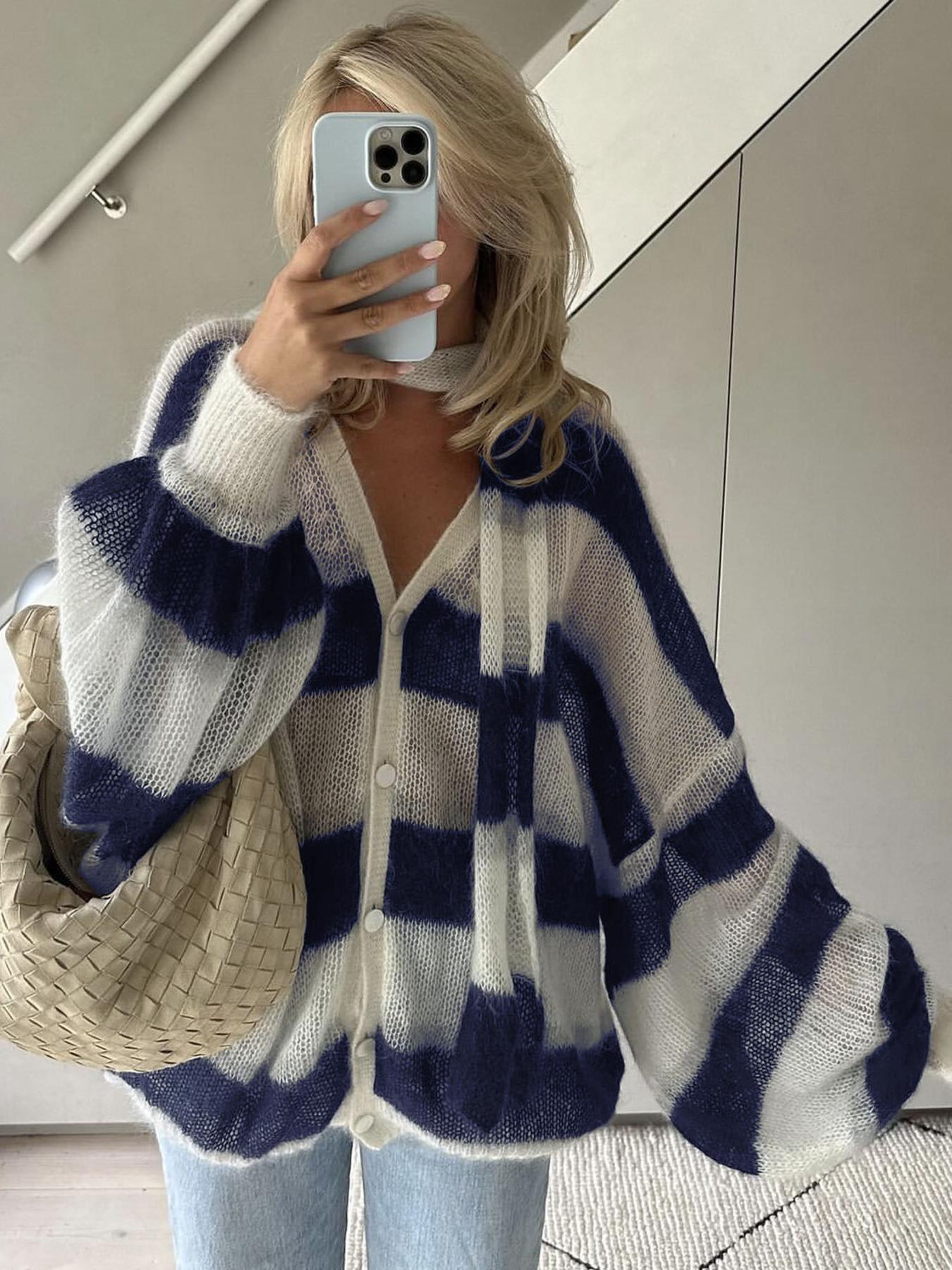 SOERA Christel Loose Striped Cardigan - Cardigans - Ny1770344797578595762 Navy S