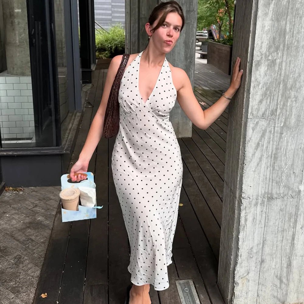 SOERA Bianca Polka Dot Halter Maxi Dress - Dress -  White M