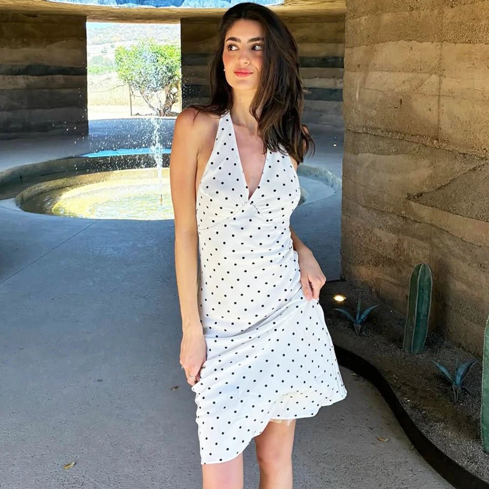 SOERA Bianca Polka Dot Halter Maxi Dress - Dress -  White XS