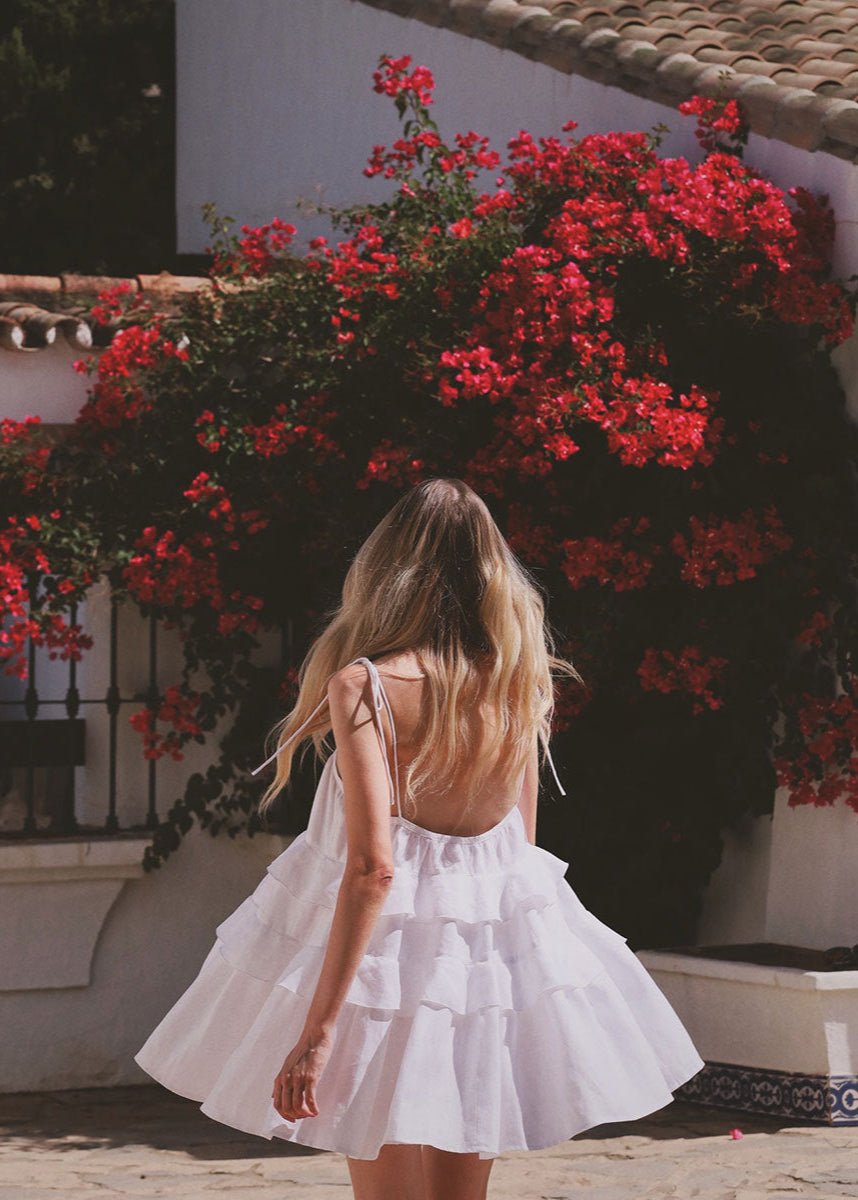 SOERA Bloom Tie - Red Ruffle Sundress - Dress -  White S