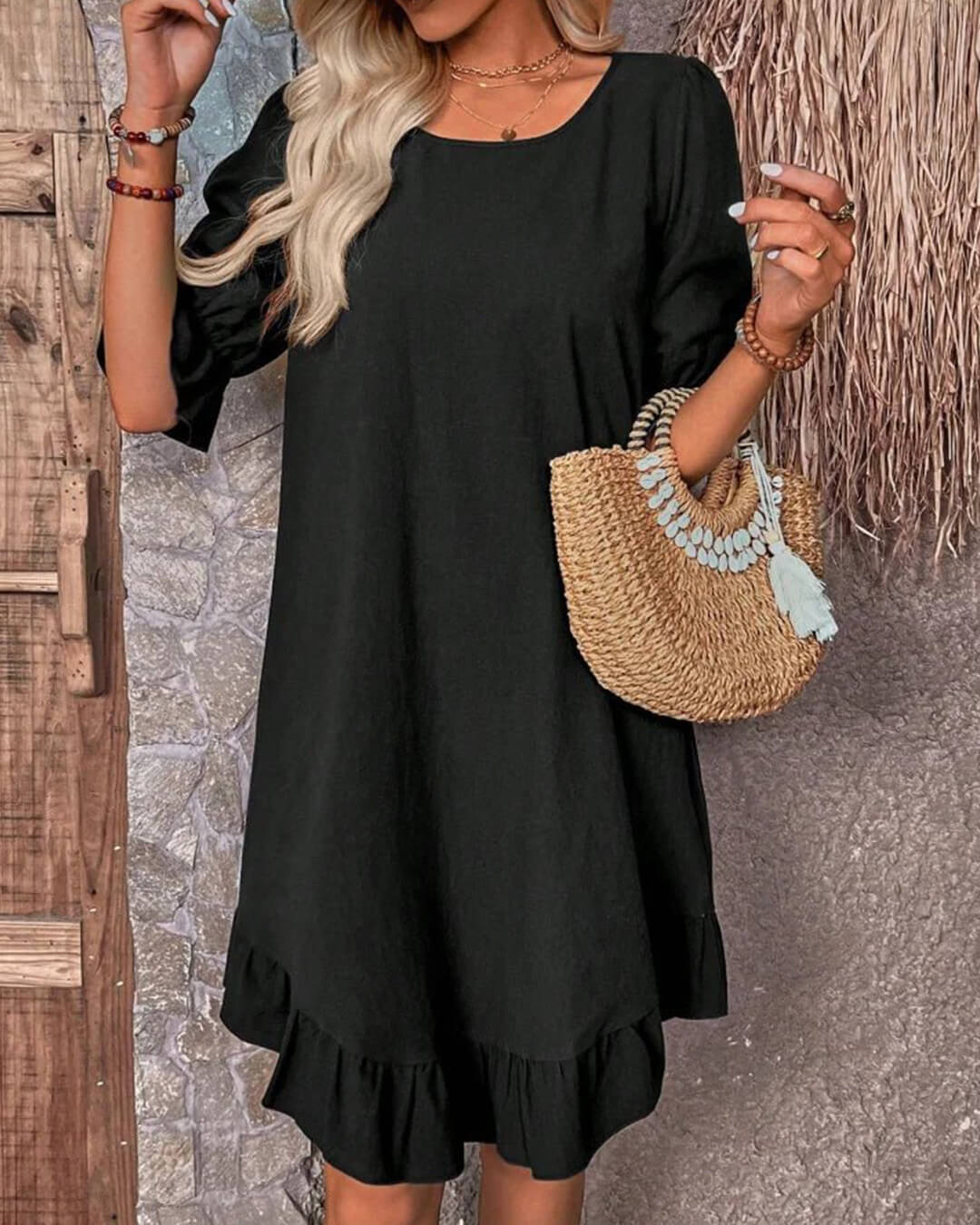 SOERA Celeste Ruffle Hem Smock Dress - Dress -  Black L