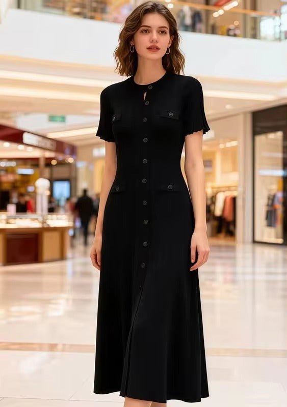 SOERA Erlinda Button - Front Knit Midi Dress - Dress -  Black XS