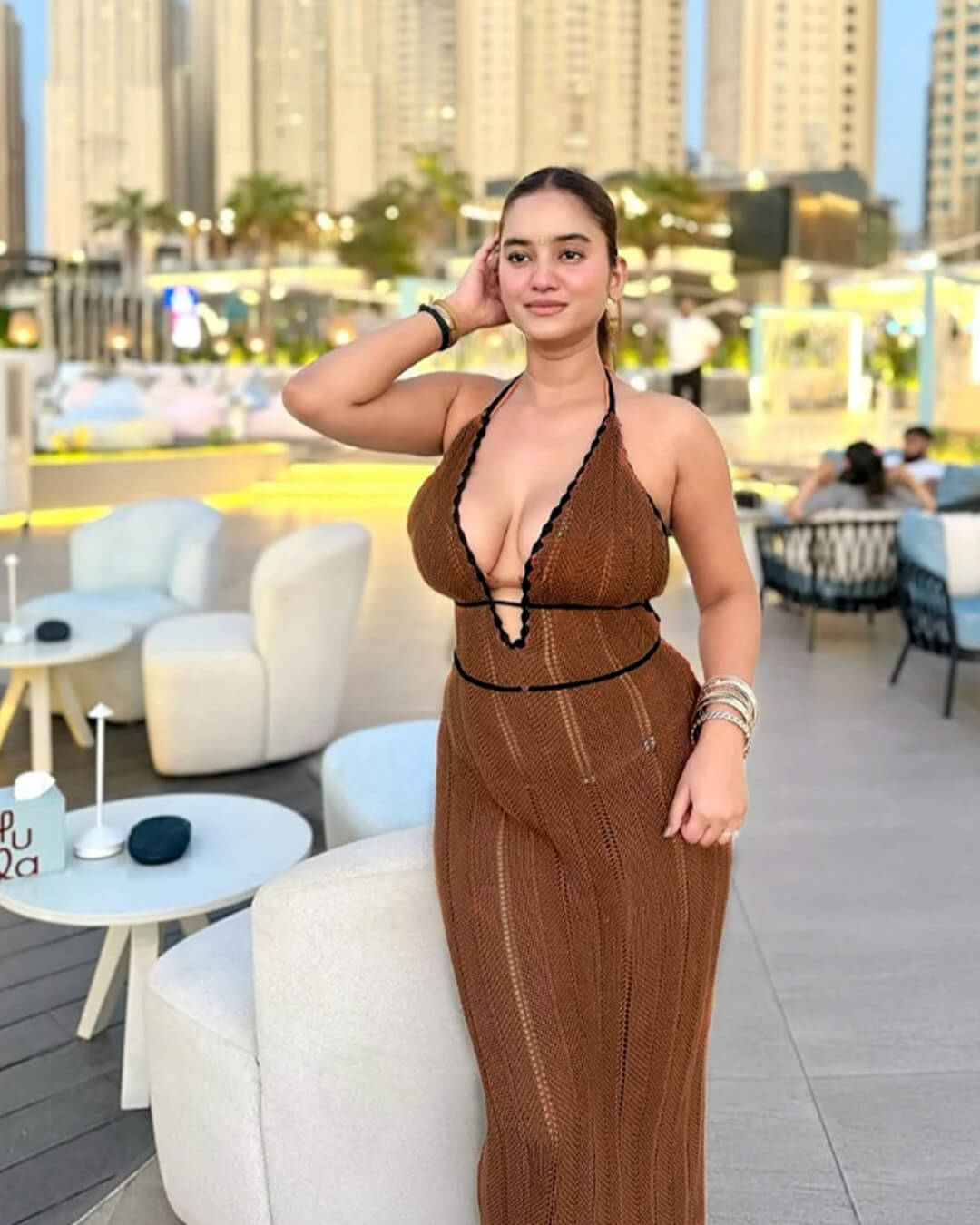 SOERA Harley Lace Up Halter Maxi Dress - Dress -  Brown XS