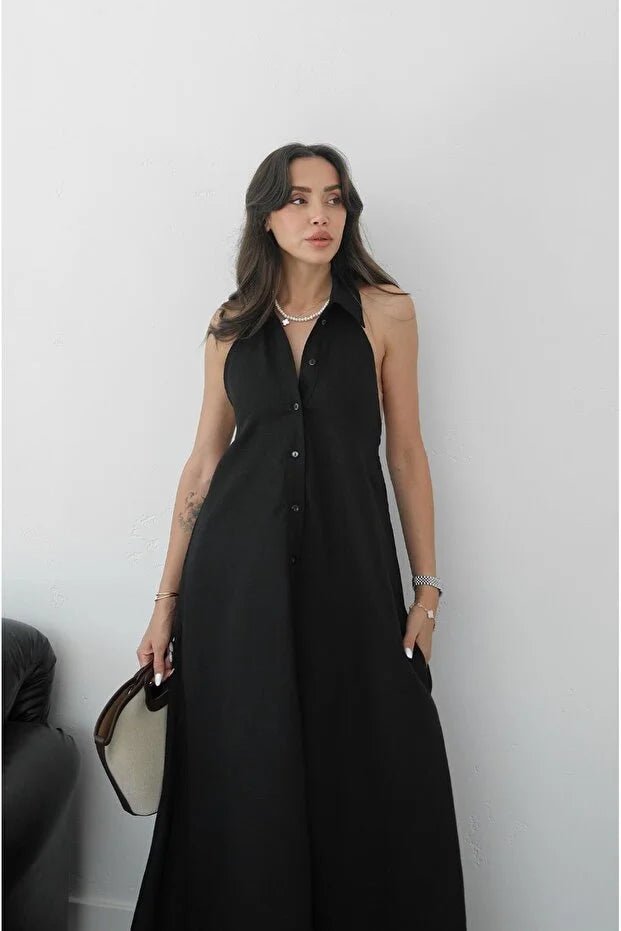 SOERA Kaya Halter Neck Elegant Maxi Dress - Dress -  Black XS