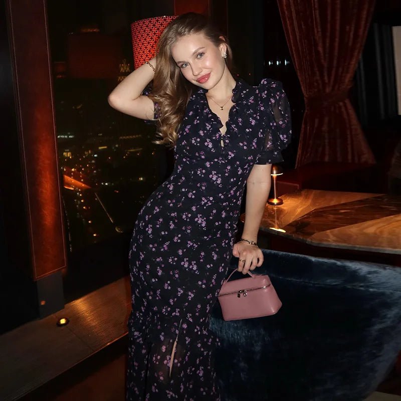 SOERA Klea Floral Puff Sleeve Maxi Dress - Dress -  Purple Flower S